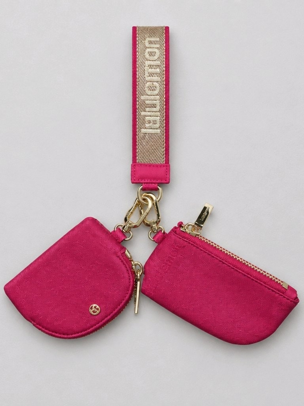 lululemon athletica Hot Pink Double Pouch Key & Card Holder with Gold Strap